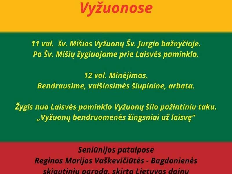 Lietuvos valstybės atkūrimo dienos minėjimas Vyžuonose